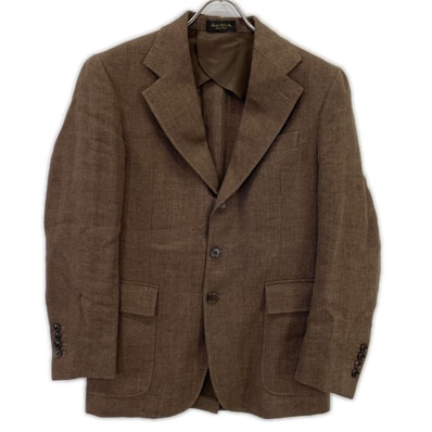ダブルアールエル 782959833001 イタリア製 ブラウン リネン センターベント 3Bヘリンボーンテーラードジャケット 36S