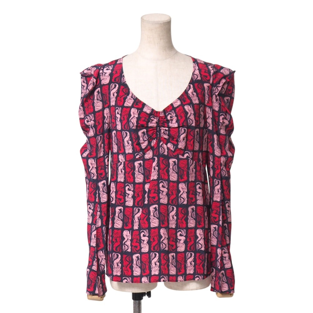 ■美品■KENZO ケンゾー ブラウス サイズ36 マーメイド 総柄 長袖 シャツ ギャザー ブランド古着【中古】20250917/RA6092