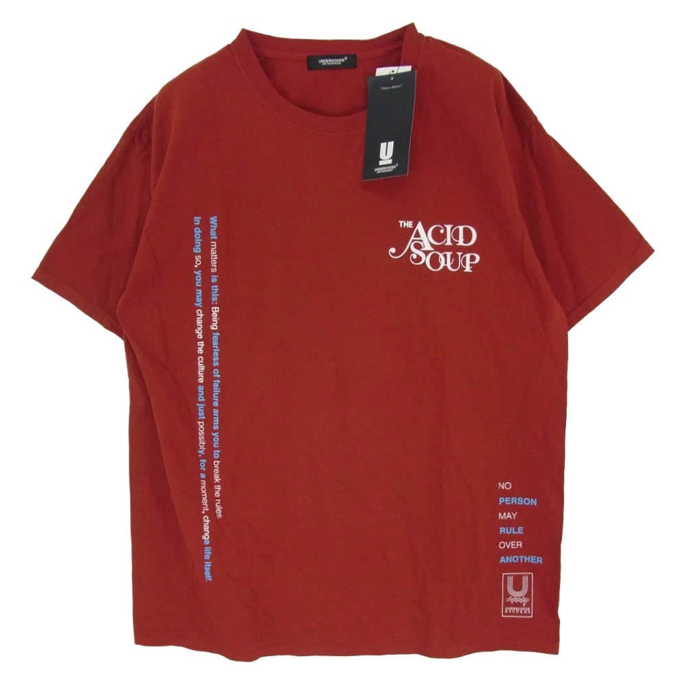 UNDERCOVER アンダーカバー Tシャツ 19AW UCW9806 RECORDS ACID SOUP TEE レコーズ アシッド スープ プリント クルーネック 半袖 Tシャツ レッド系 XL【極上美品】【中古】