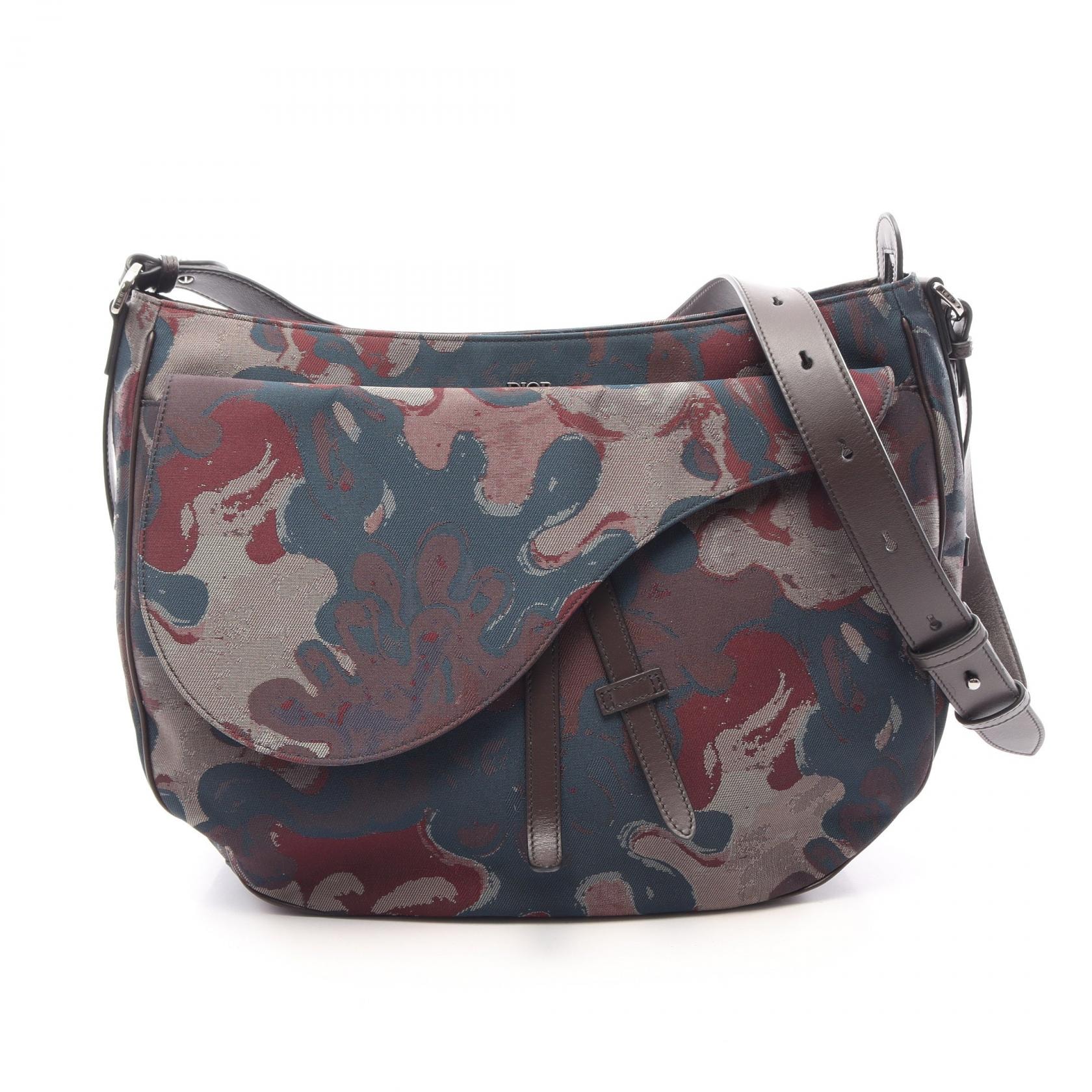 ディオール Dior Christian Dior × Peter Doig サドル ショルダーバッグ バッグ キャンバス レザー レディース ブルー系 / マルチカラー 【中古】
