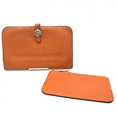 HERMES(エルメス)ドゴンGM 二つ折り長財布 トゴ オレンジ シルバー金具 コインケース付き P刻印 レディース【中古】
