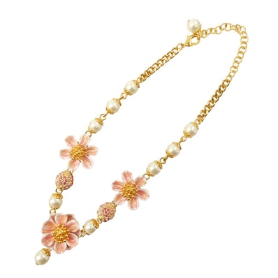 DOLCE&GABBANA ドルチェアンドガッバーナ ネックレス フラワー モチーフ ビジュー ラインストーン ネックレス ゴールド系【中古】