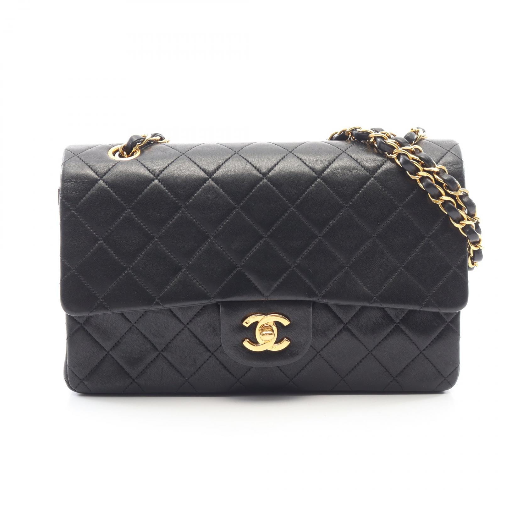 シャネル CHANEL マトラッセ Wフラップ ショルダーバッグ バッグ ラムスキン(羊革) レディース ブラック系 【中古】