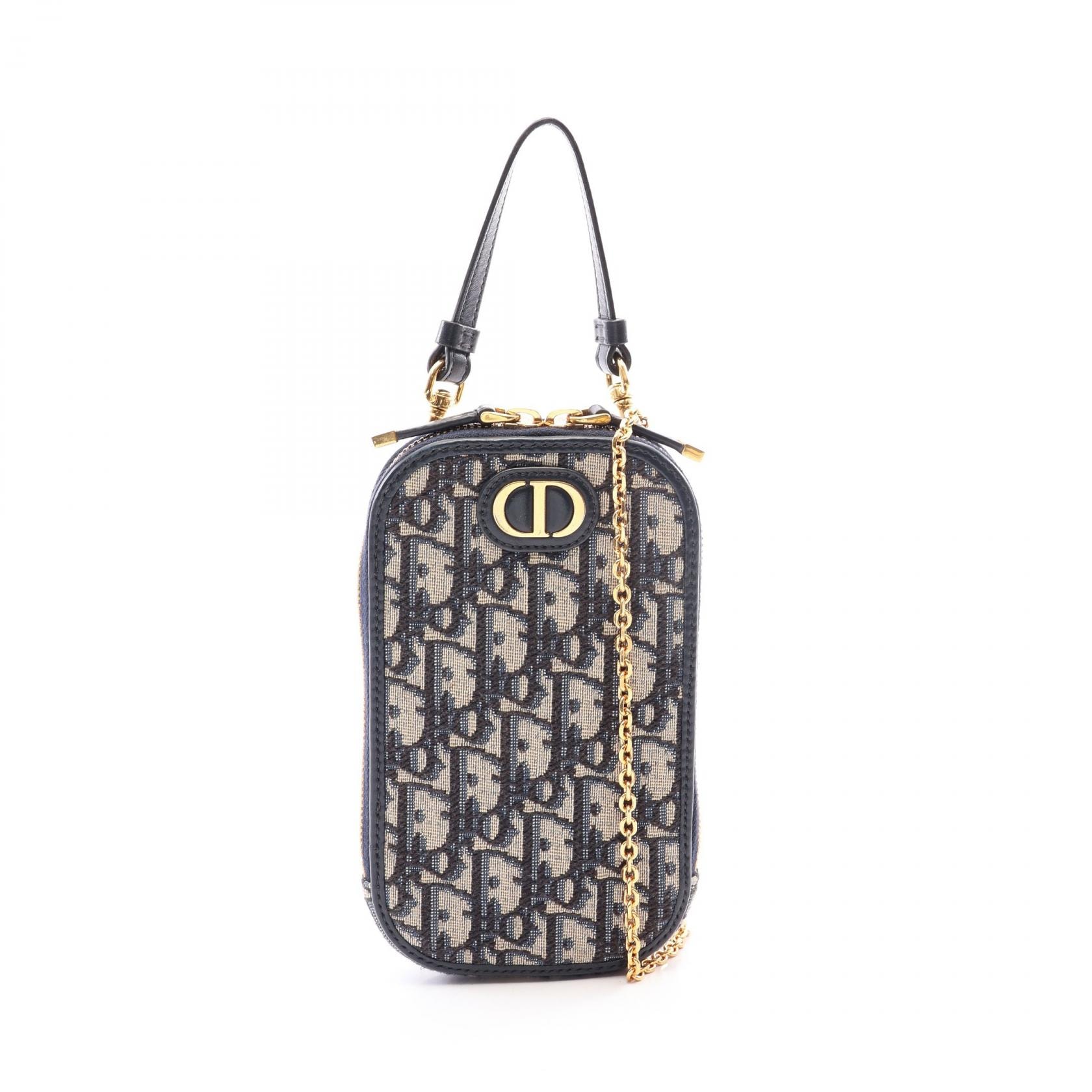ディオール Dior 30 MONTAIGNE フォンホルダー オブリーク ジャカード ハンドバッグ バッグ キャンバス レザー レディース アイボリー系 / ネイビー系 S2114UTZQ_M928 【中古】