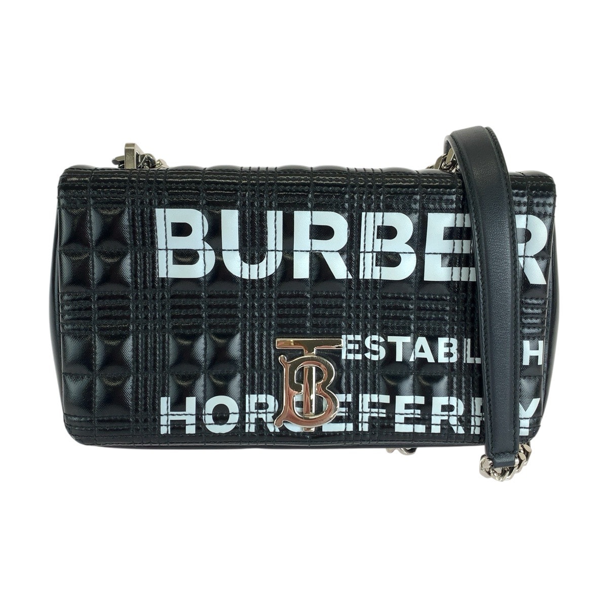 美品 BURBERRY バーバリー ローラ TB キルティング ブラック 黒 シルバー金具 レザー コットン/ ショルダーバッグ ポシェット 1-0296143 【中古】