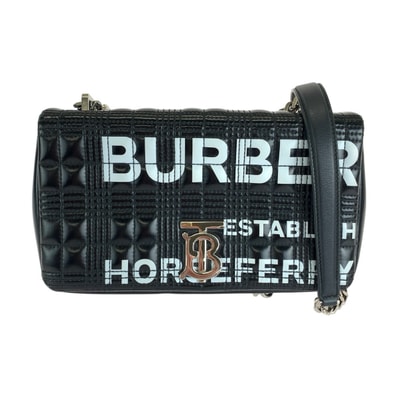 美品 BURBERRY バーバリー ローラ TB キルティング ブラック 黒 シルバー金具 レザー コットン/ ショルダーバッグ ポシェット 1-0296143 【中古】
