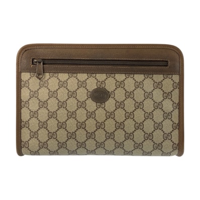 美品 GUCCI グッチ ヴィンテージ ブラウン ベージュ GGスプリームキャンバス レザー/ クラッチバッグ セカンドバッグ 600185 【中古】
