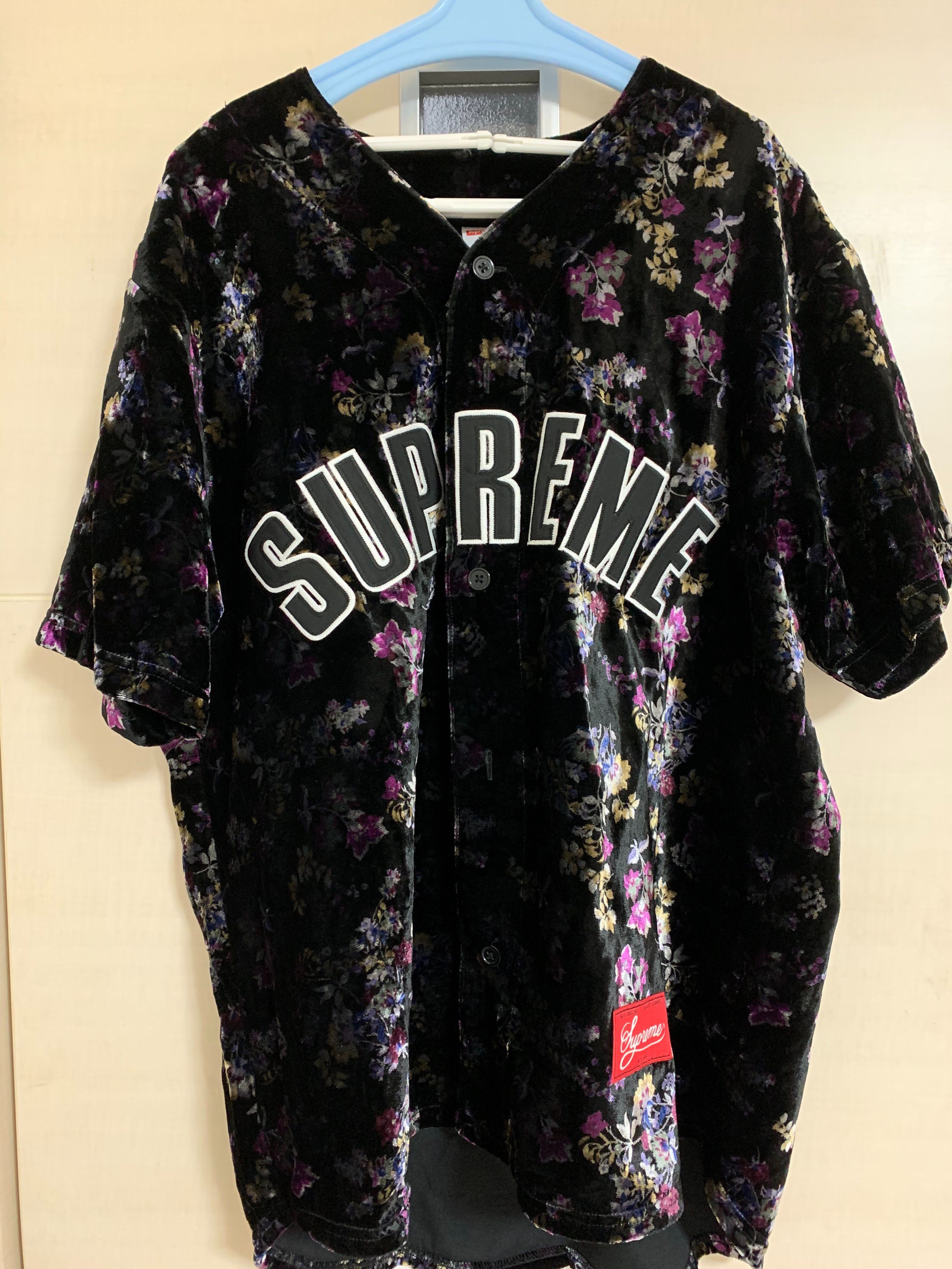 Supreme Floral Velour Baseball Jersey "Black"
