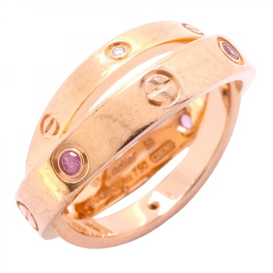 【6jdb0427-20】カルティエ リング ビーラブ K18PG ピンクゴールド ダイヤモンド ピンクサファイア #50【中古】レディース