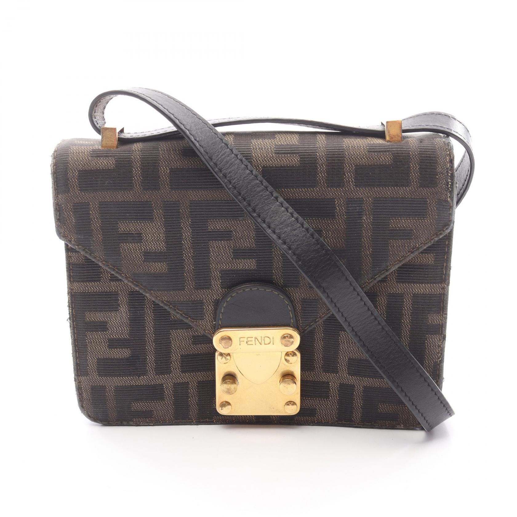 フェンディ FENDI ズッカ ショルダーバッグ バッグ キャンバス レザー レディース ブラウン系 / ブラック系 【中古】