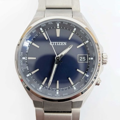 CITIZEN シチズン アテッサ 腕時計 CB1120-50L ソーラー 電波 エコドライブ シルバー ネイビー メンズ【中古】