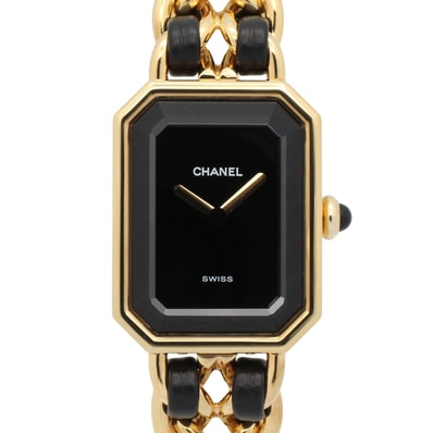 シャネル CHANEL プルミエール M 腕時計 時計 GP(ゴールドメッキ) レザー レディース ブラック系 H0001 【中古】