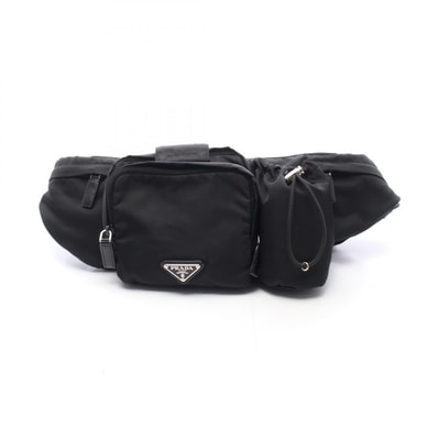 プラダ PRADA トライアングルロゴ ウエストバッグ ボディバッグ バッグ ナイロン レザー メンズ レディース ブラック系 【中古】