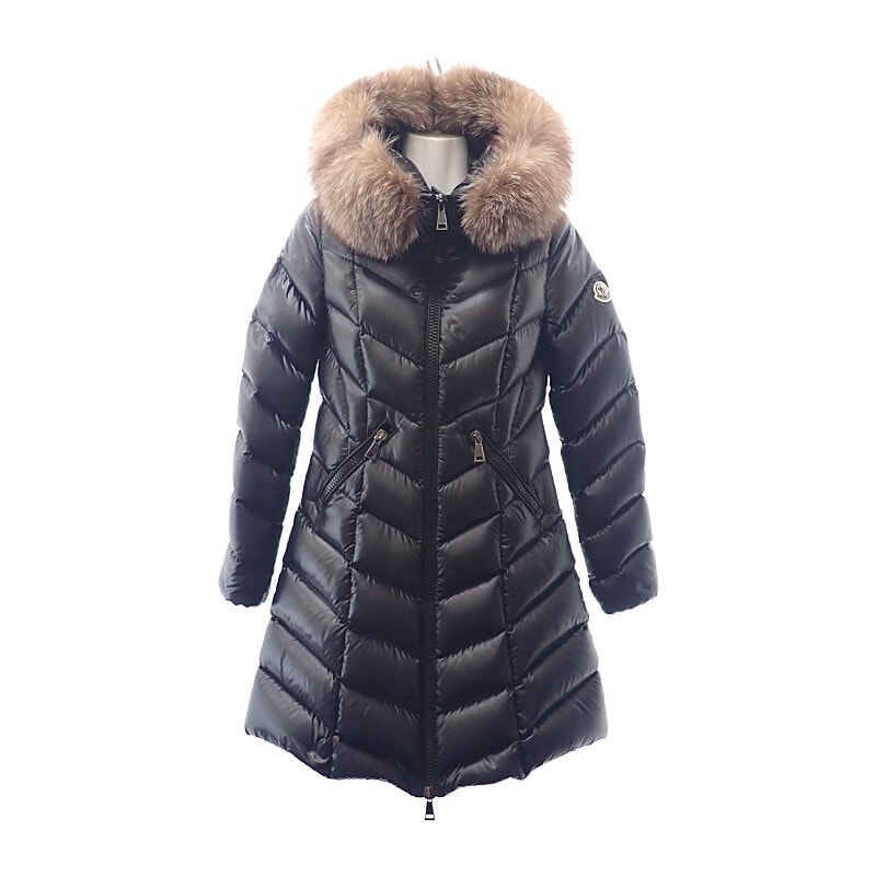 モンクレール MONCLER ファー付きロング H20931C00069_C0065 ダウンジャケット ナイロン ブラック レディース【中古】【ABランク】