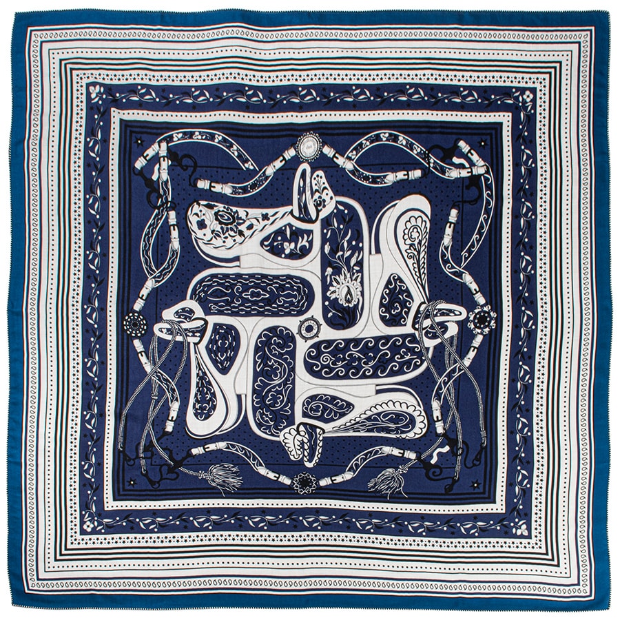 HERMES エルメス カレジェアン Festival des Amazones Bandana アマゾンの祭典 244217S 04 スカーフ ショール ストール カレ140 カシシル  ネイビー ベージュ【中古】