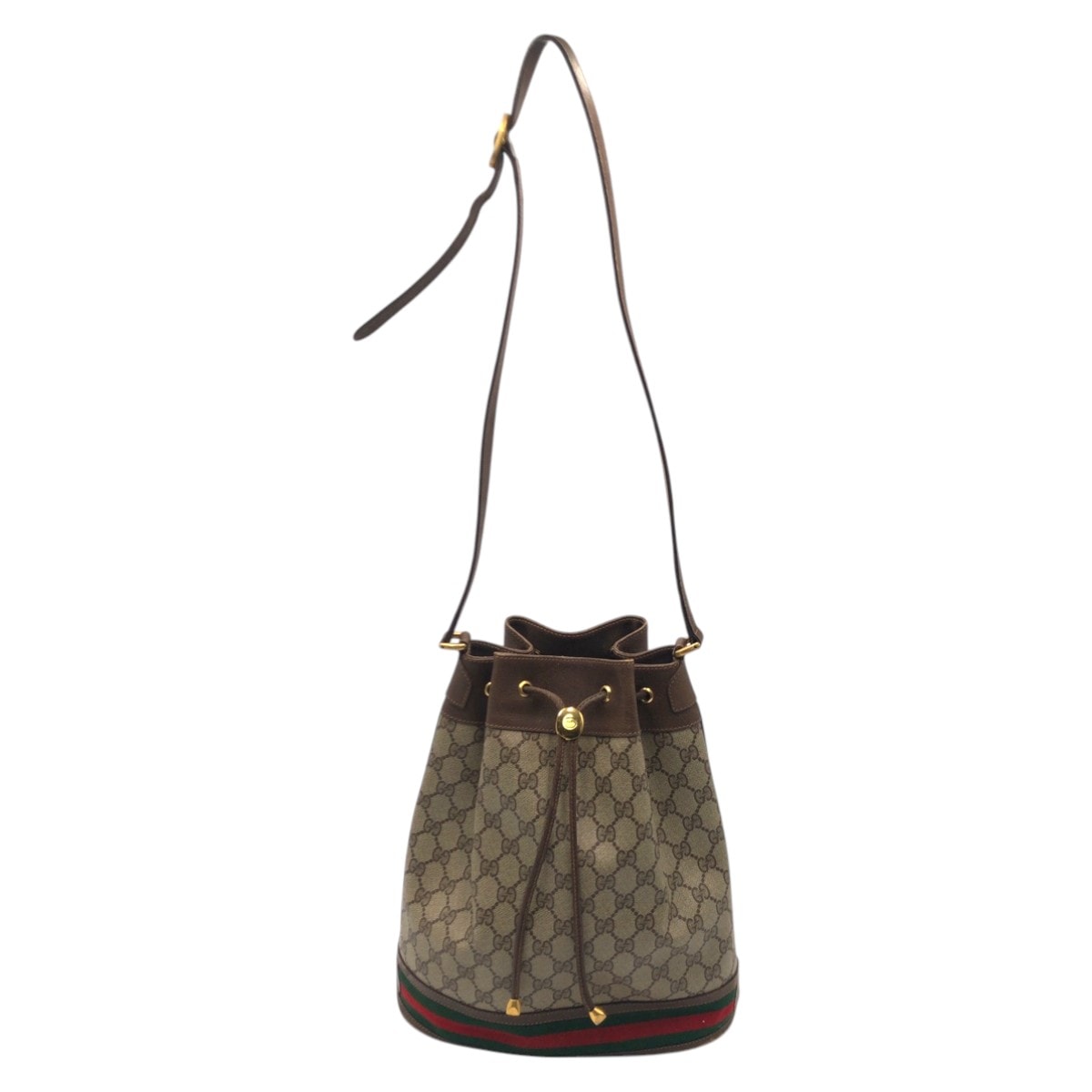 GUCCI グッチ ヴィンテージ オールドグッチ シェリーライン GG ブラウン PVC 巾着 ショルダーバッグ 505823 【中古】