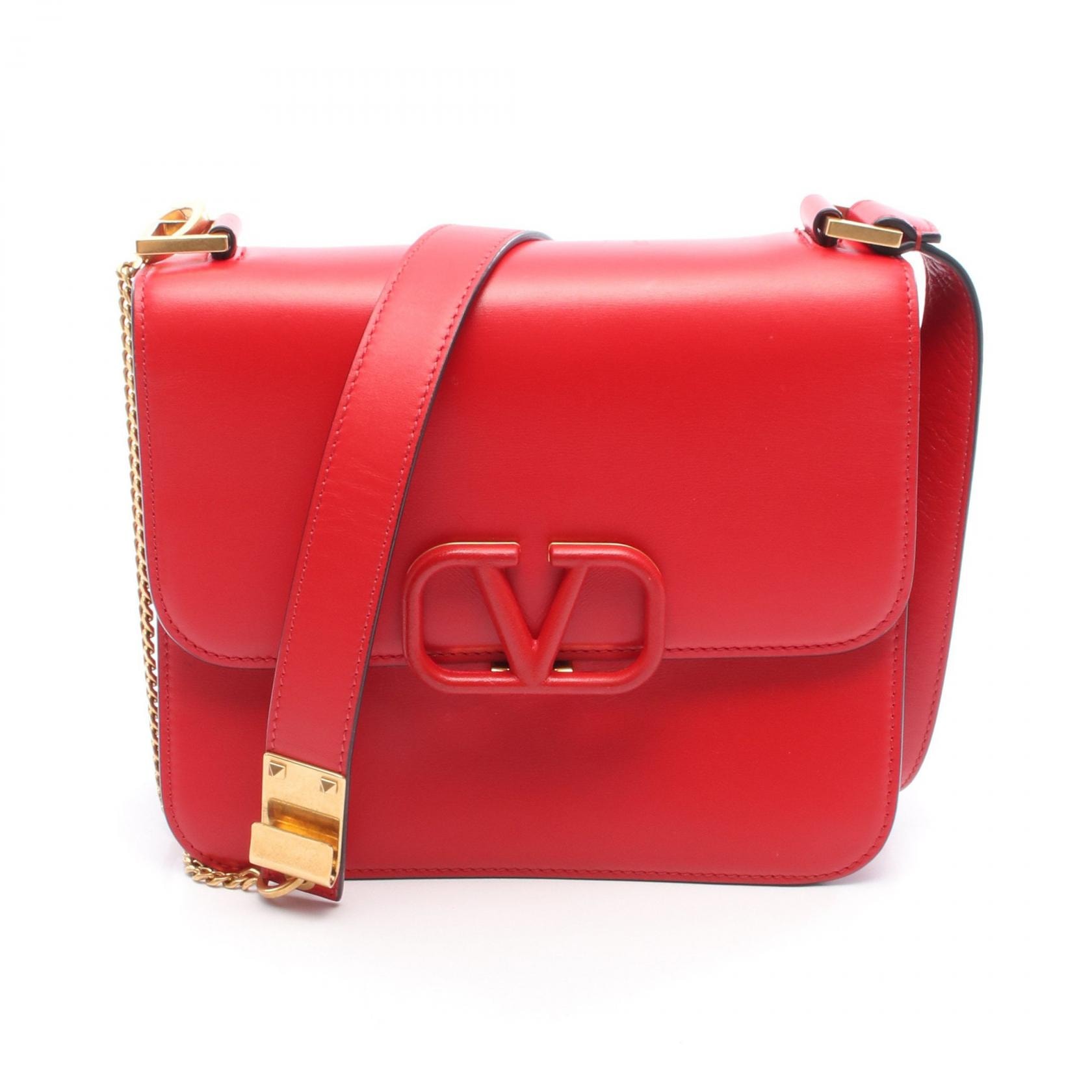ヴァレンチノ Valentino Vスリング ショルダーバッグ バッグ レザー レディース レッド系 【中古】