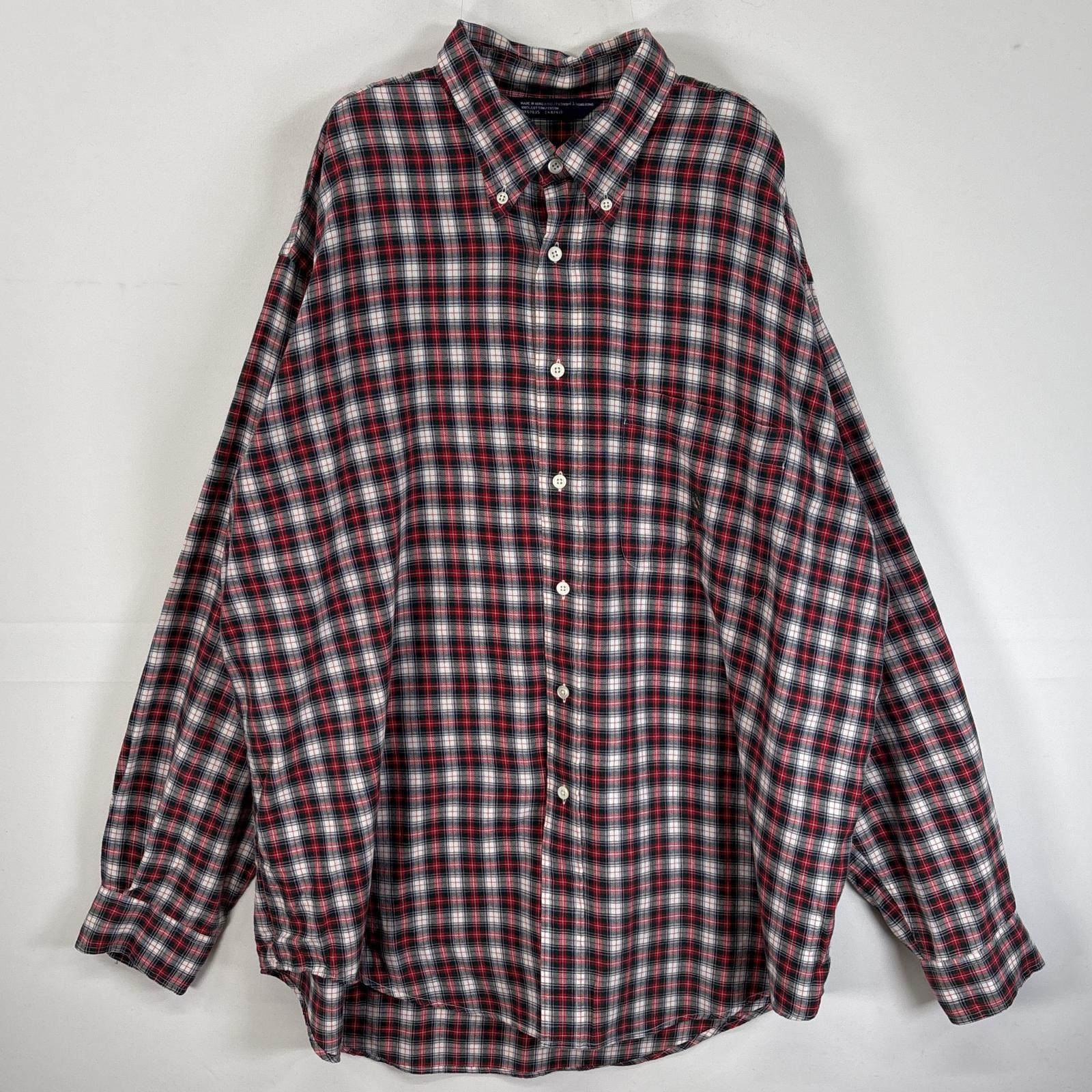 古着 90's/90年代 ノーティカ NAUTICA 長袖シャツ ロゴ 刺繍 チェック柄 薄手 XL レッド系 マルチカラー メンズ