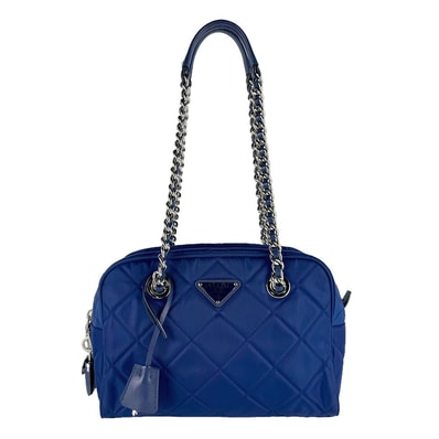 プラダ PRADA ショルダーバッグ ナイロン/メタル ダークブルー/シルバー レディース【中古】 z9990