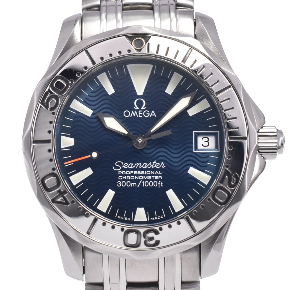 オメガ OMEGA 2554.80 シーマスタージャックマイヨール 1999 ブルー 自動巻き ユニセックス 美品 腕時計 O#148734
