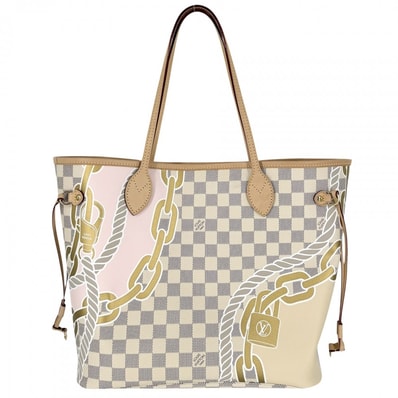 LOUIS VUITTON ルイヴィトン トートバッグ ノーティカルネヴァーフル MM ハンドバッグ ポーチ付き 肩掛け N40471 ダミエアズールキャンバス ホワイト 白 ゴールド金具 レディース 美品【中古品】