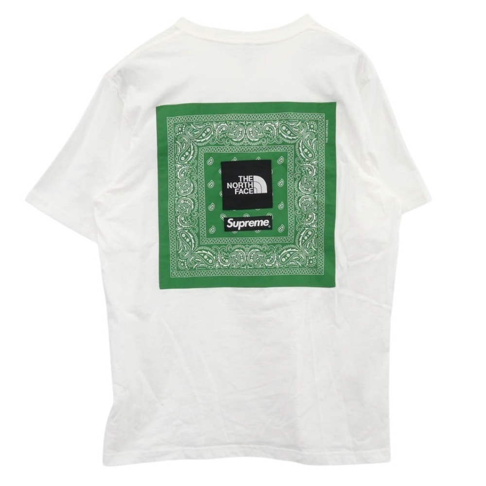 Supreme シュプリーム THE NORTH FACE ノースフェイス 22SS × THE NORTH FACE ザ ノースフェース BANDANA TEE バンダナ Tシャツ 半袖 カットソー ホワイト系 グリーン系 L【中古】