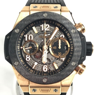 ウブロ HUBLOT ウニコ キングゴールドセラミック 421.OM.1180.RX 裏スケ ウォッチ メンズ時計 K18 金 腕時計 Au750 ブラック