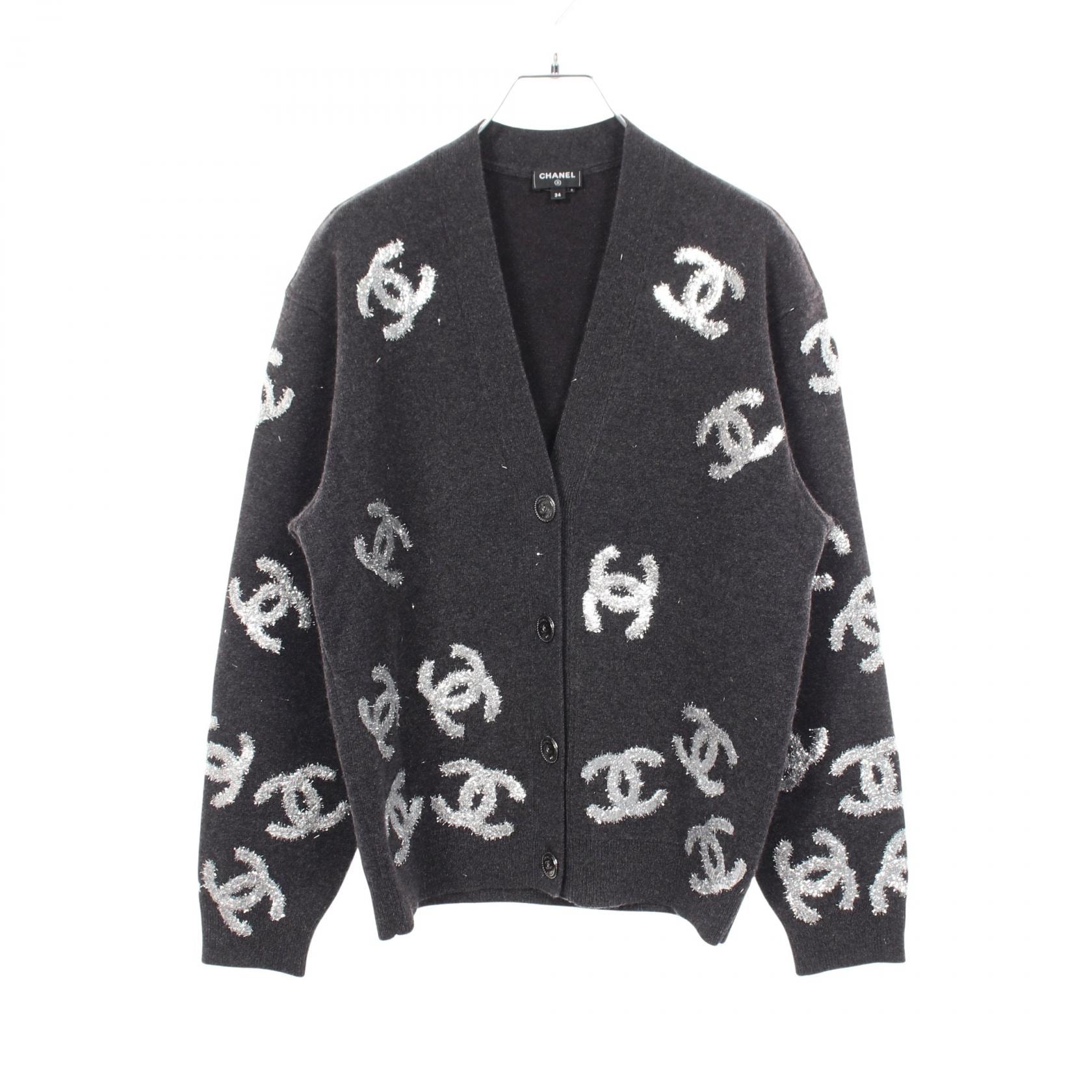 シャネル CHANEL ココマーク グリッターロゴ カーディガン 衣料品 トップス カシミヤ レディース グレー系 / シルバー系 P72997K10494 【中古】