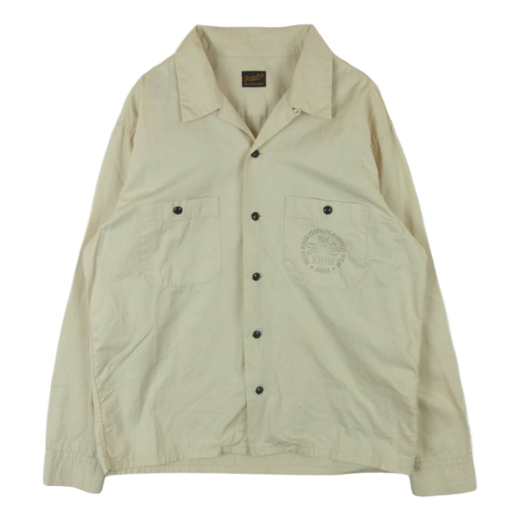 TENDERLOIN テンダーロイン オープンカラー  ロゴ 胸ポケット コットン 長袖 シャツ 日本製 ベージュ系 S【中古】