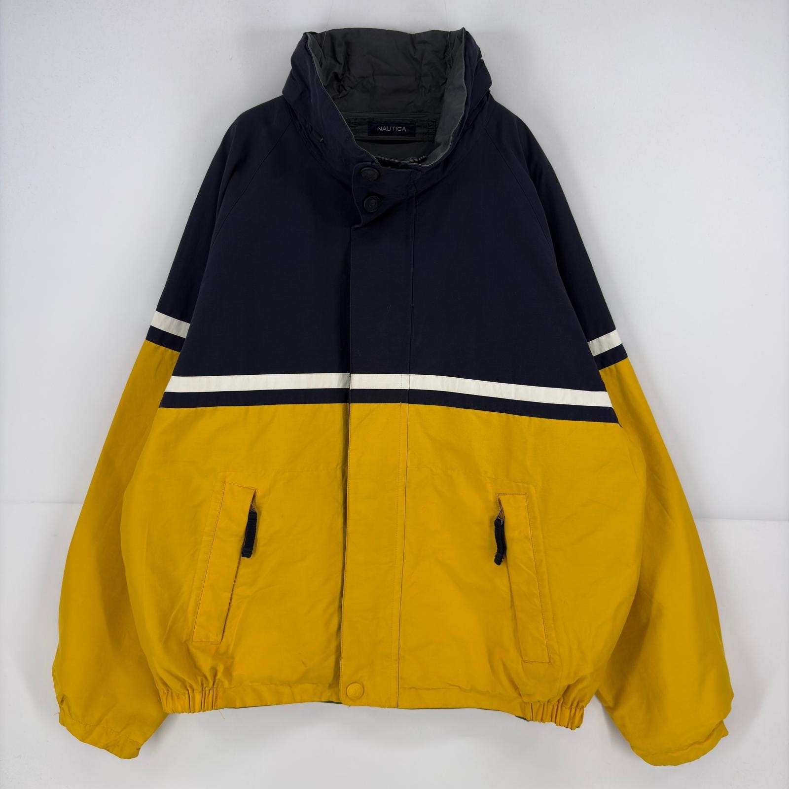 古着 ノーティカ NAUTICA ジャケット リバーシブル セーリングジャケット フルジップ パーカー 大きいサイズ 2XL  イエロー系 メンズ