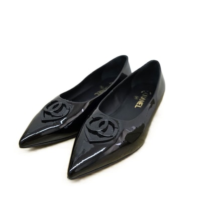 CHANEL シャネル ハート ココマーク フラットシューズ エナメル ポインテッドトゥ 37 23.5~24cm パンプス G46161 エナメル ブラック レディース【中古】