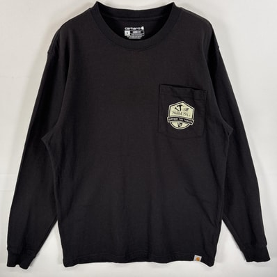 古着 カーハート Carhartt 長袖Tシャツ 両面 ラバープリント LOOSE FIT 胸ポケ S ブラック メンズ