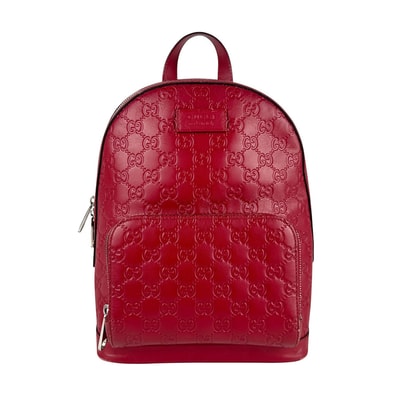 グッチ GUCCI リュック グッチシマ レザー レッド シルバー レディース 450967【中古】 z6640