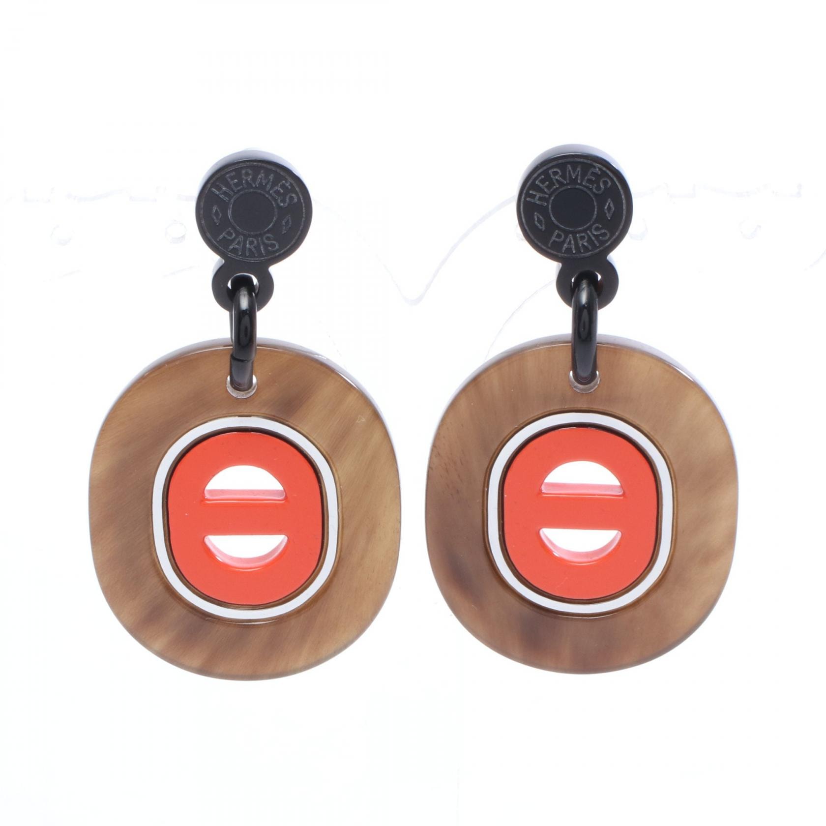 エルメス HERMES フィデリオヴィラージュPM ピアス ジュエリー バッファローホーン レディース ブラウン系 / レッド系 【中古】