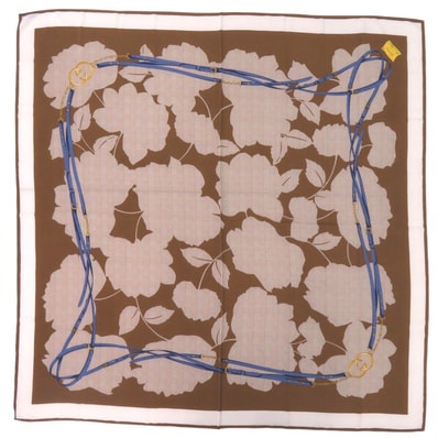 グッチ フラワープリント ベルト シルク ブラウン ブルー