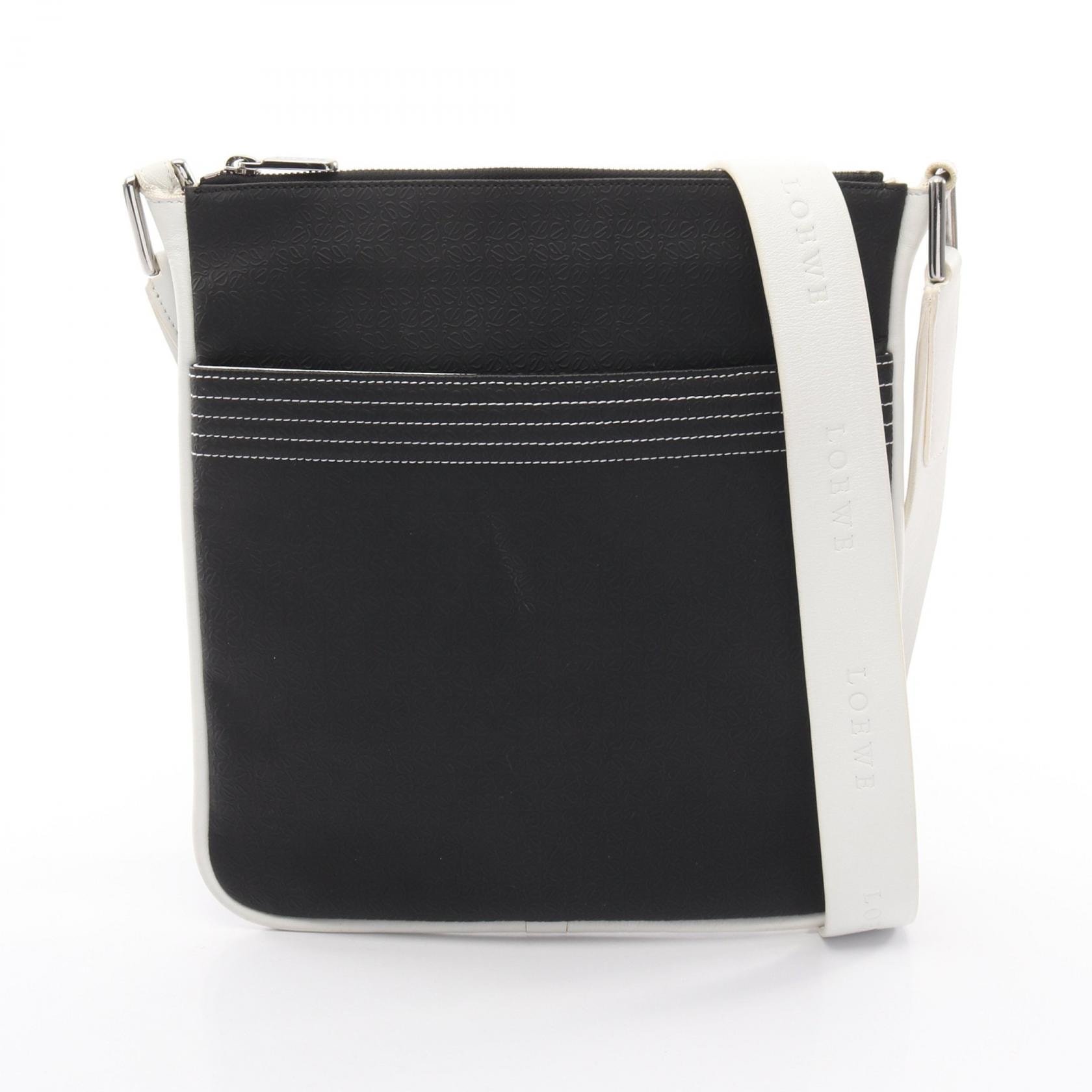 ロエベ LOEWE リピートアナグラム ショルダーバッグ バッグ PVCコーティングキャンバス レザー メンズ ブラック系 / ホワイト系 【中古】