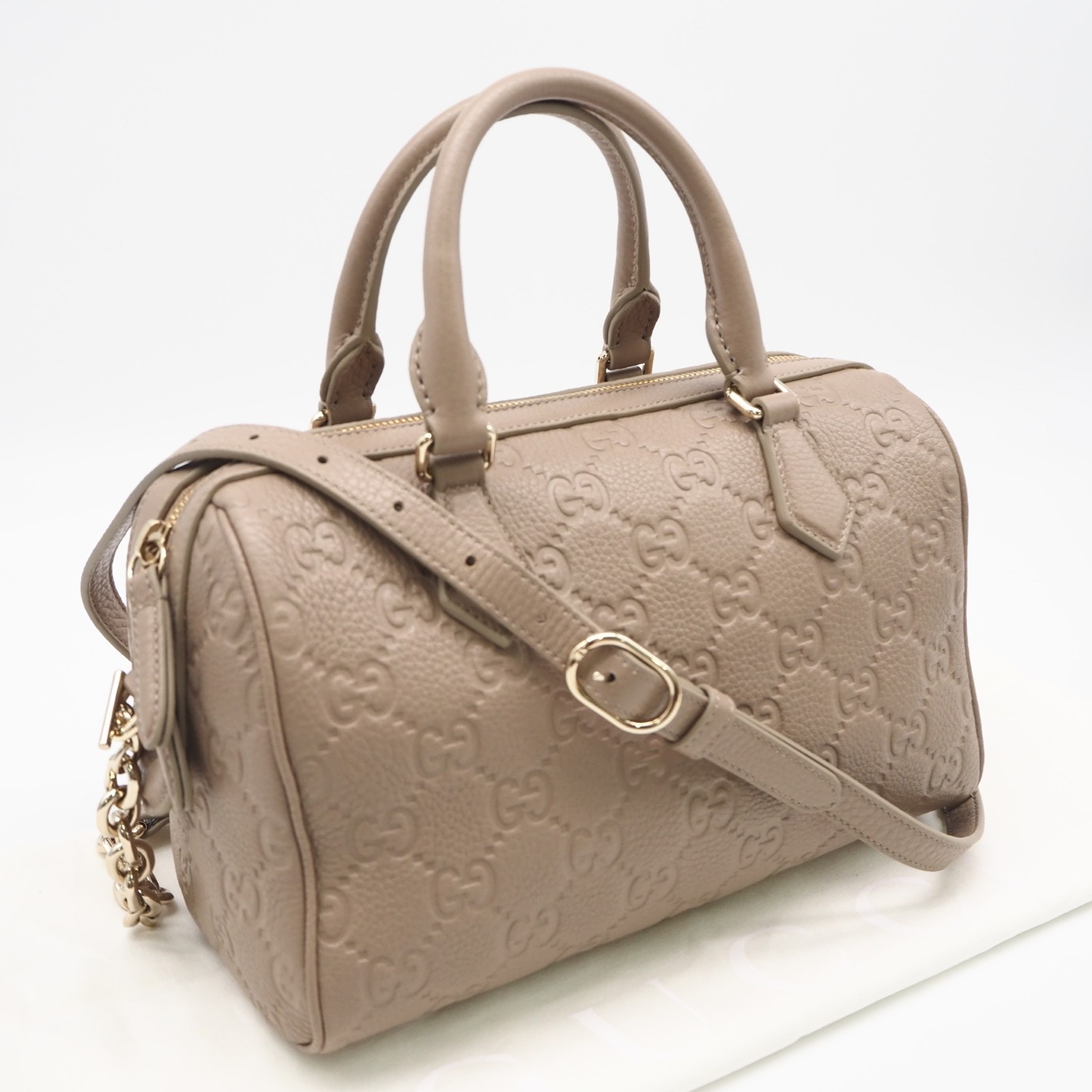 極美品 GUCCI グッチ GGエンブレム スモール トップハンドルバッグ 815255 2wayハンドバッグ ベージュ レザー レディース