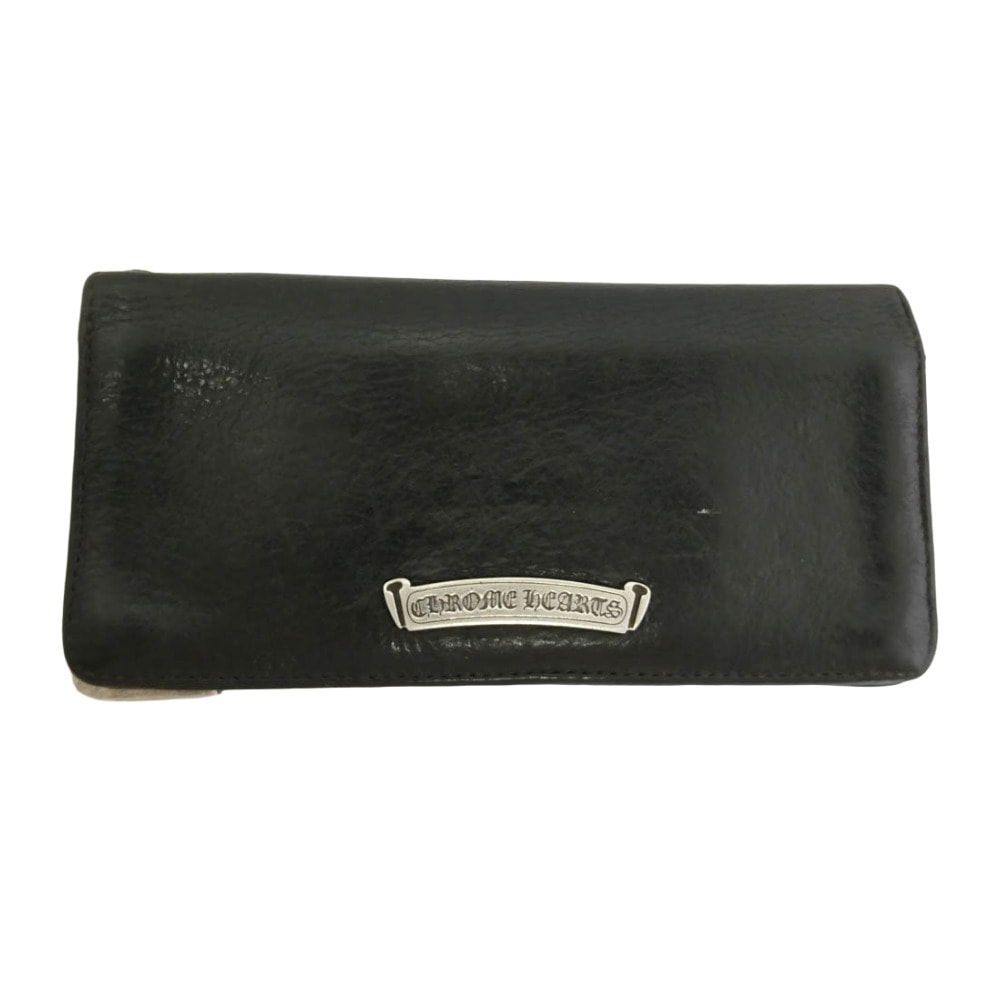 CHROME HEARTS クロムハーツ(原本無) LNG SNGL FLD TIPS シングルフォールド ウォレット レザー 長財布 ブラック系【中古】