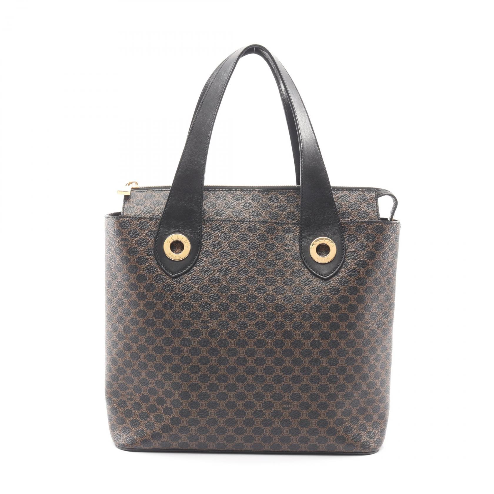 セリーヌ CELINE マカダム ハンドバッグ バッグ PVCコーティングキャンバス レザー レディース ブラック系 / ブラウン系 【中古】