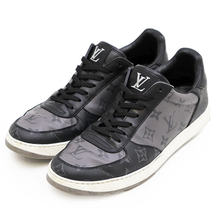 LOUIS VUITTON ルイ・ヴィトン スニーカー レザー x PVC サイズ 6h メンズ 2020年製 LVロゴ モノグラム ローカット レースアップ シューズ 靴 袋付属 ブラック グレー 黒 灰色 イタリア製