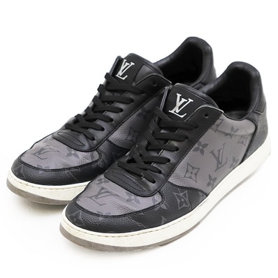 LOUIS VUITTON ルイ・ヴィトン スニーカー レザー x PVC サイズ 6h メンズ 2020年製 LVロゴ モノグラム ローカット レースアップ シューズ 靴 袋付属 ブラック グレー 黒 灰色 イタリア製