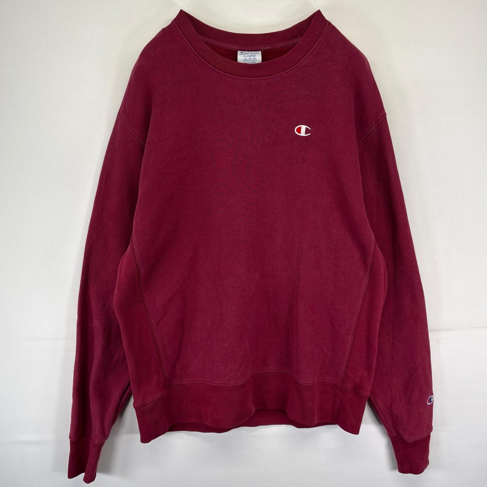古着 チャンピオン Champion スウェット リバースウィーブ ワンポイントロゴ トレーナー 大きいサイズ XL  レッド系 メンズ