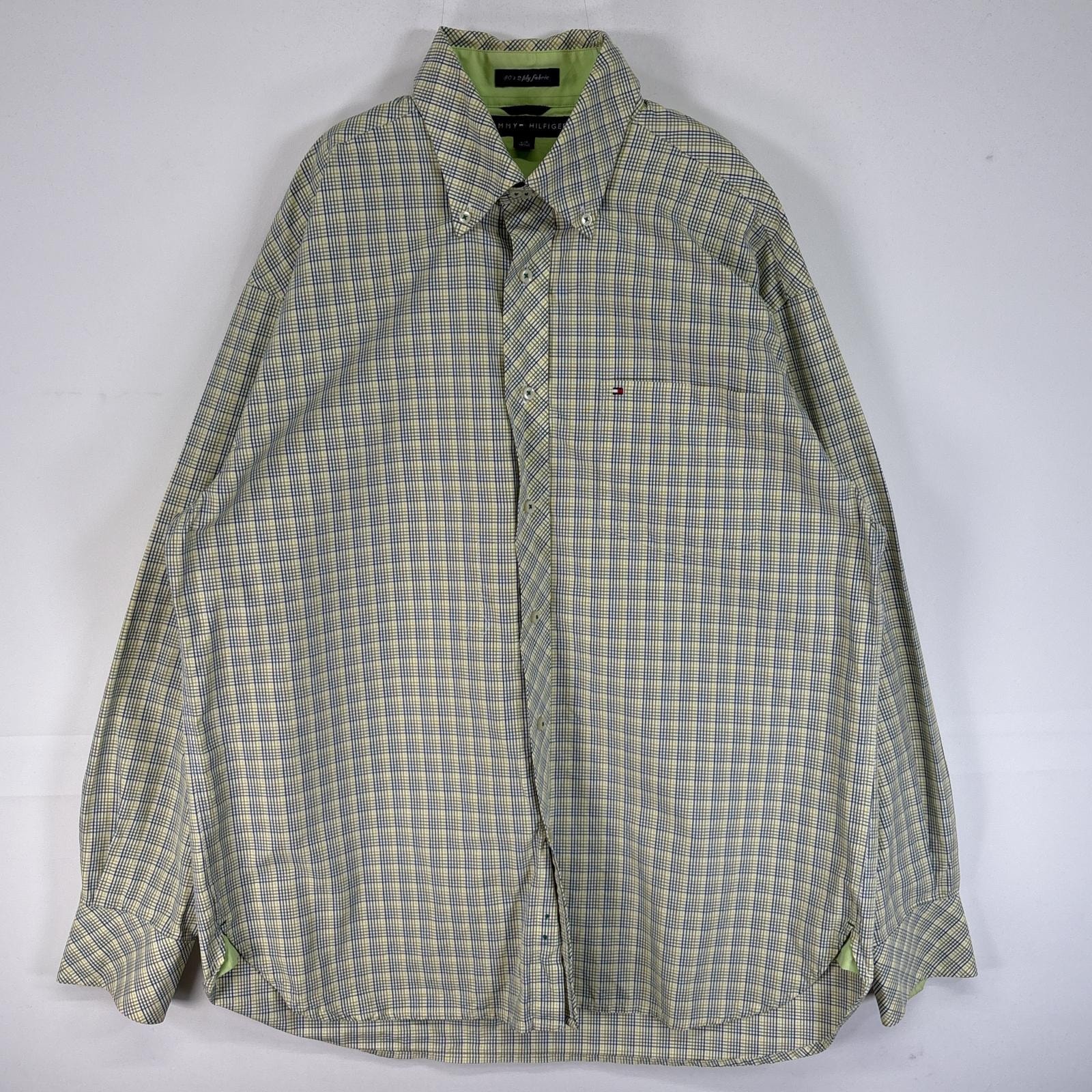 古着 トミーヒルフィガー TOMMY HILFIGER 長袖シャツ ロゴ 刺繍 チェック ボタンダウン L  グリーン系 マルチカラー メンズ