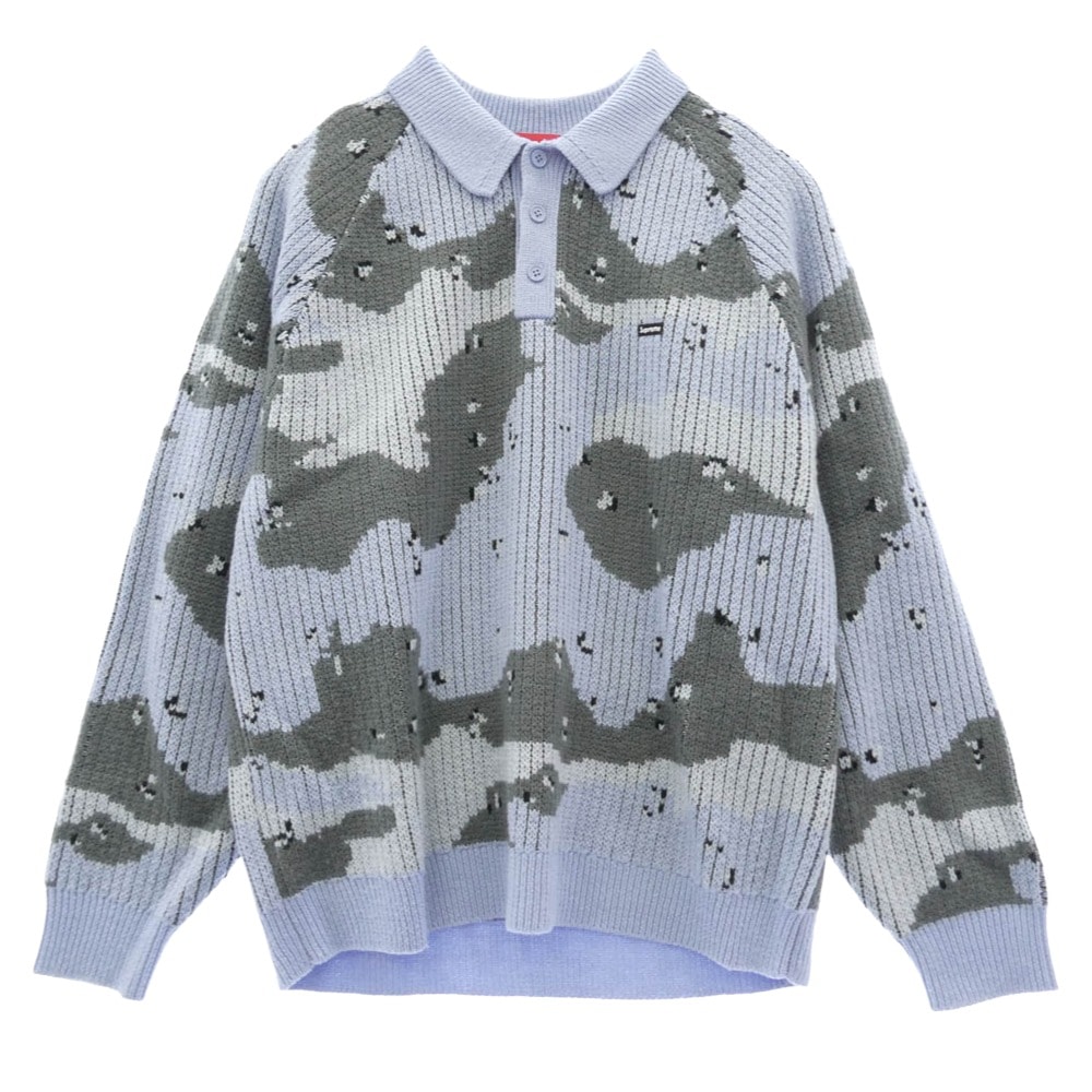 Supreme シュプリーム ニット 24AW Small Box Polo Sweater スモールボックス ポロ セーター ニット グレー系 ライトブルー系 マルチカラー系 M【美品】【中古】