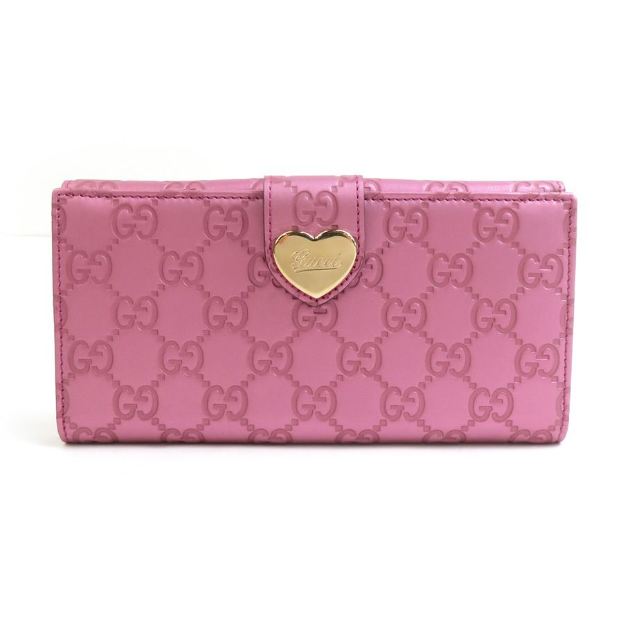 グッチ GUCCI 二つ折り長財布 レザー ピンク レディース 203550【中古】 r10750a