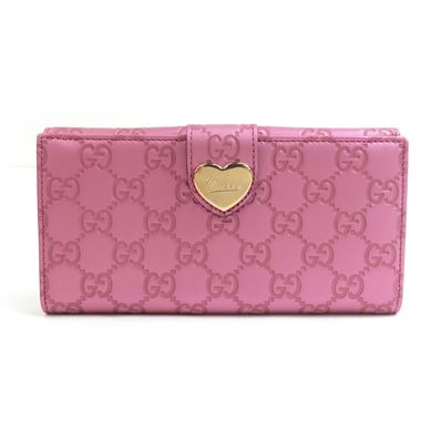 グッチ GUCCI 二つ折り長財布 レザー ピンク レディース 203550【中古】 r10750a
