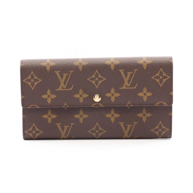 ルイ・ヴィトン LOUIS VUITTON ポシェット ポルトモネ クレディ 二つ折り長財布 財布 レザー PVC モノグラム レディース ブラウン系 M61725 【中古】