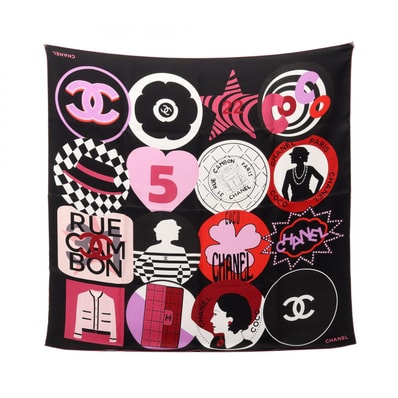 シャネル CHANEL ココマーク アイコン スカーフ 衣料品 シルク レディース ブラック系 / パープル系 / マルチカラー 【中古】