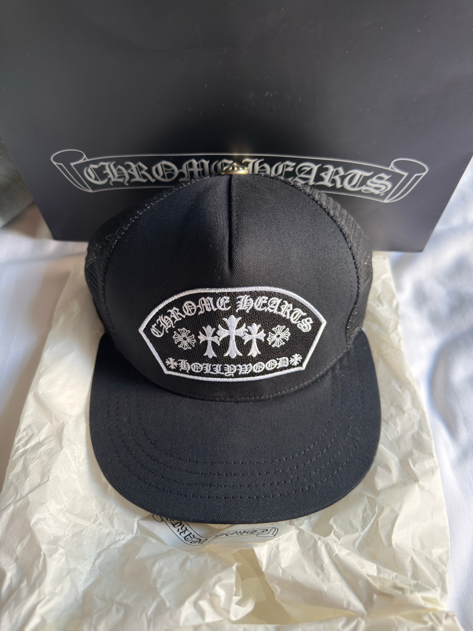 Chrome Hearts Trucker Cap Fabric Front 3 Cross Camouflage "Black/White"