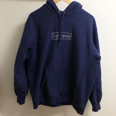 Supreme KAWS Chalk Logo Hooded Sweatshirt "Washed Navy"(2021)